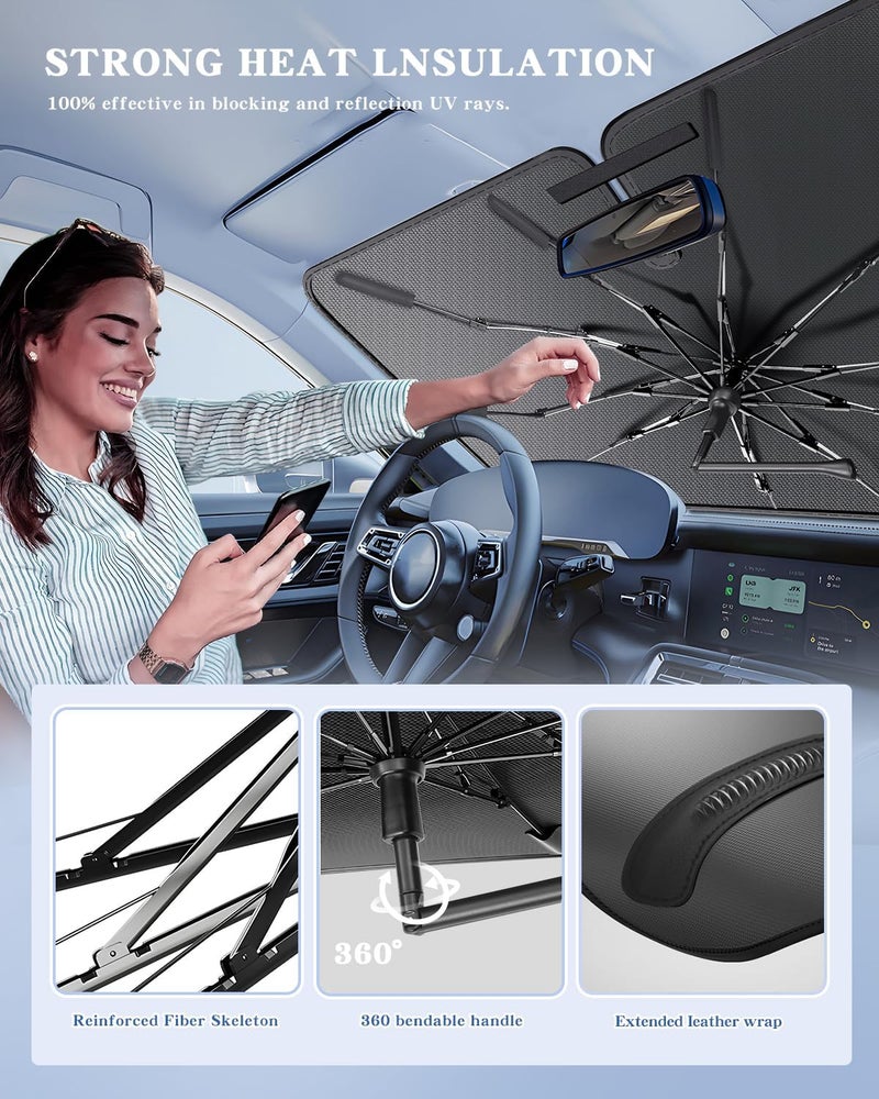 Epltion [Upgrade] Portable for Ford Escape 2020-2025 Windshield Sunshade[Military-Grade Sturdy] with Carry Bag, Ice Crystal Durable Shade Umbrella UPF50+ UV Front Window Heat Insulation Outdoor Camping - Image 5